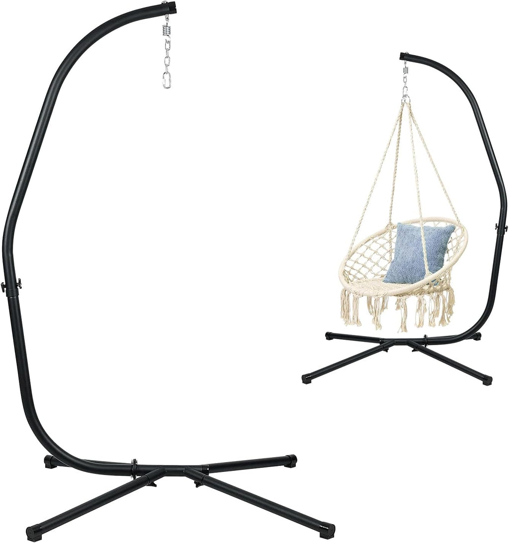 Aoodor Patio Hammock Stand Only, Hammock Chair Metal C-Stand with Hanging Chain, Max Load 330lbs, Black