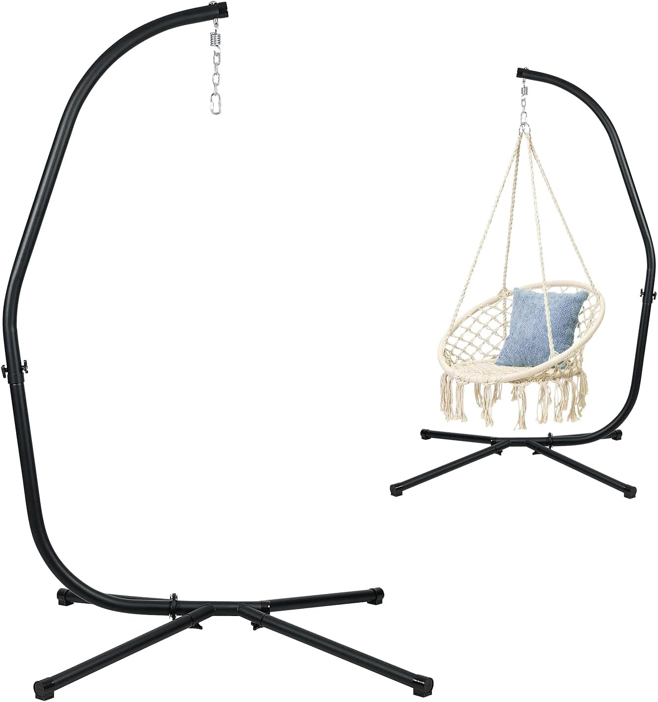 Aoodor Patio Hammock Stand Only, Hammock Chair Metal C-Stand with Hanging Chain, Max Load 330lbs, Black