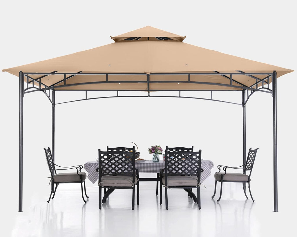 ABCCANOPY Gazebos for Patios 10x12 - Outdoor Steel Frame Gazebo for Lawn Backyard Garden Deck (Beige)