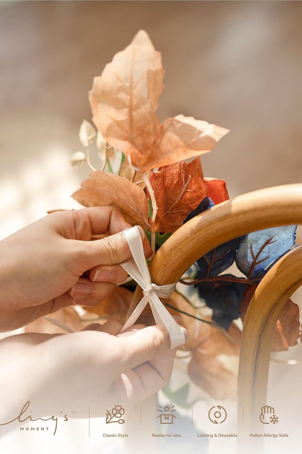 Ling's moment Fall 10pcs Wedding Chair Decorations Aisle Floral Swag Artificial Pew Flowers Hanging Garland Terracotta Burnt Orange & Navy Blue for Ceremony Reception Church Rose Floral Party Outdoor