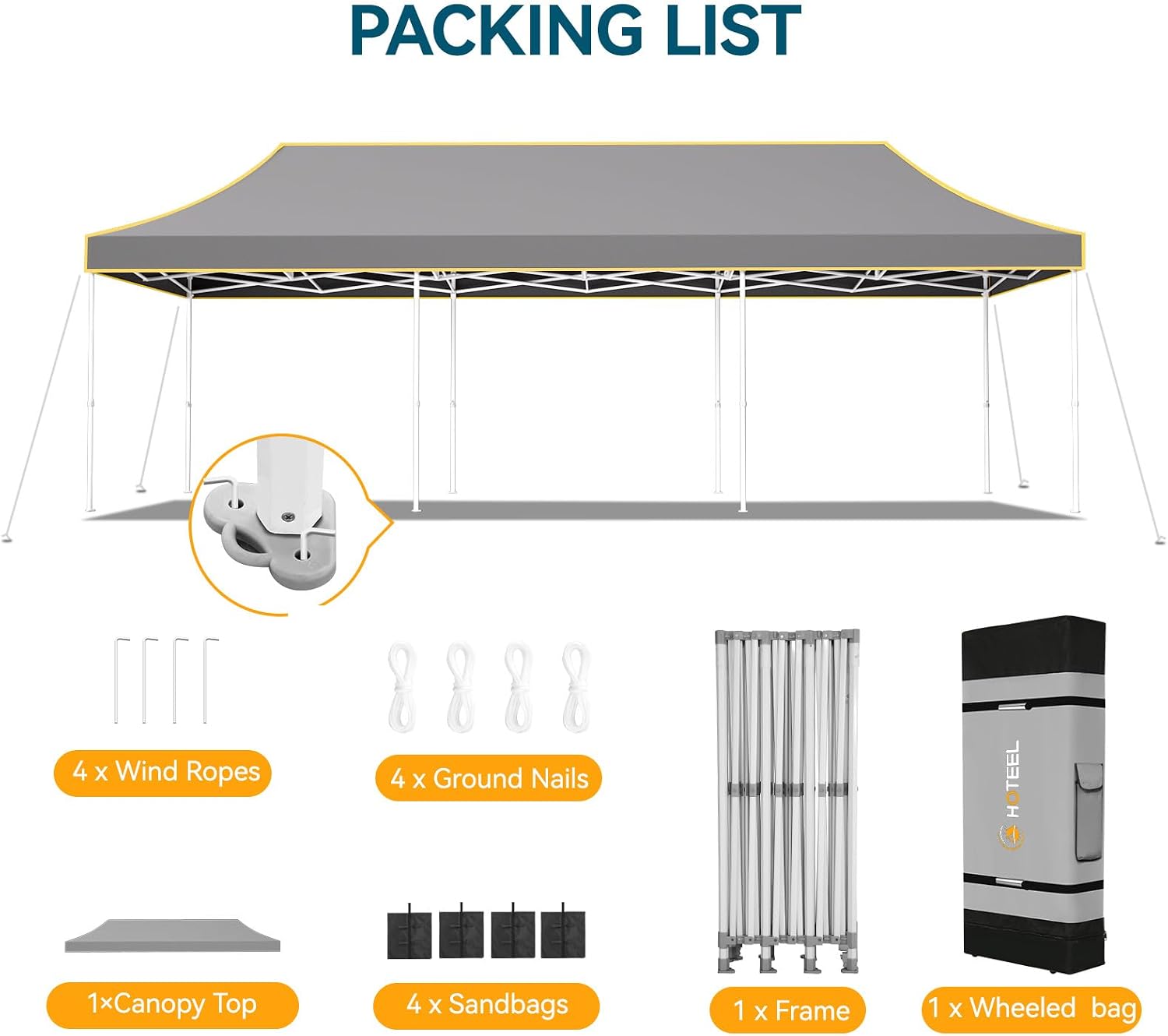 Hoteel 10x30 Pop Up Canopy Tent Heavy Duty Without Sidewalls, Waterproof Party Tent, Easy Set-up Commercial Instant Tents with Roller Bag & Sandbags, Hexagonal Leg (1-Year Warranty)