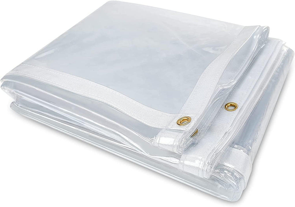 8 x 12FT Outdoor Clear Tarp Curtain Waterproof Wind-Proof 24 Mil Transparent Vinyl Tarp for Patio Pergola Garden Canopy Rainproof Anti-Tear PVC Thick Cover with Grommets