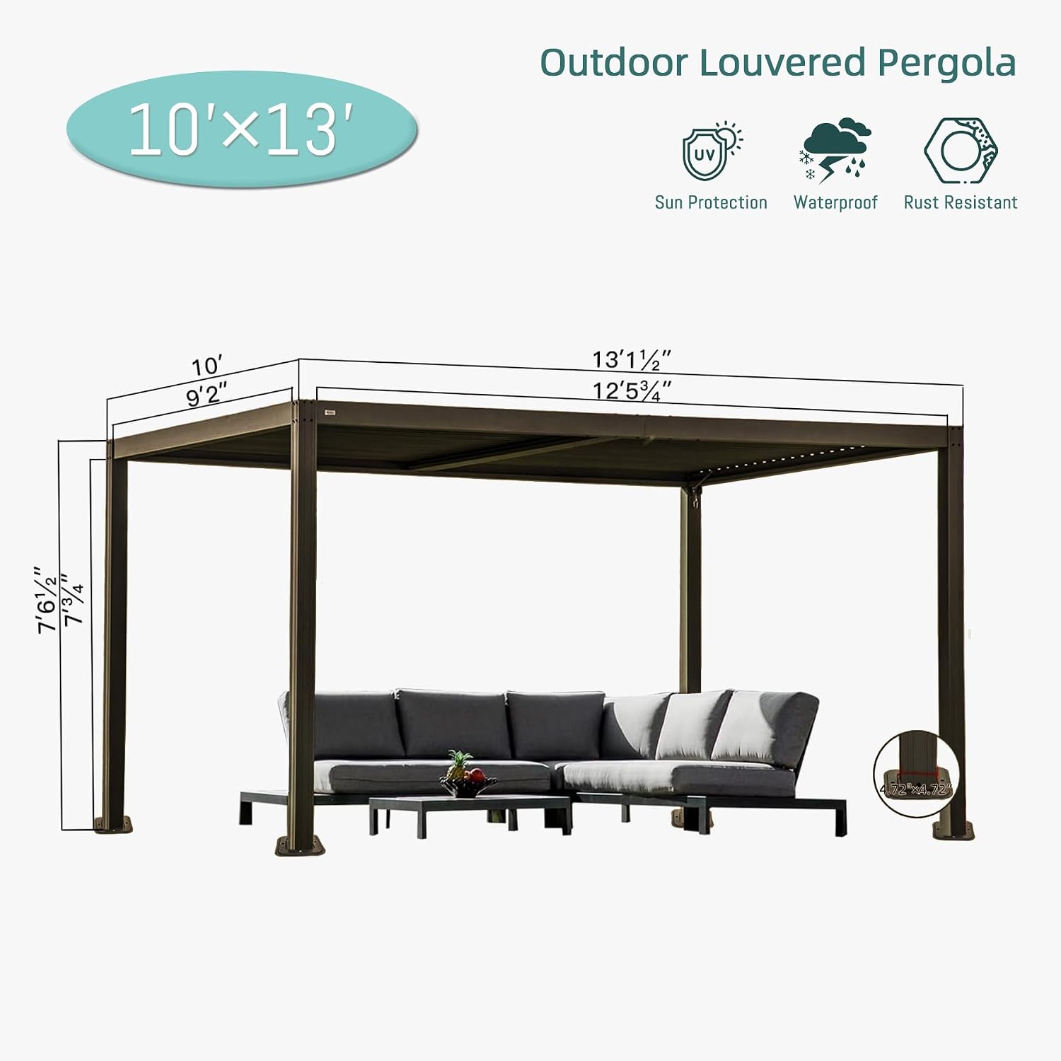 Domi 10x13FT Louvered Pergola Aluminum Structure Outdoor Pergola with Adjustable Roof Patio Pergola for Backyard Garden, Curtains and Netting, Dark Brown