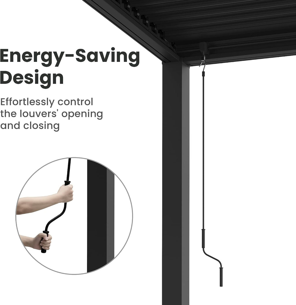 RoyalCraft Adjustable Louvered, Heavy-Duty Aluminum Outdoor Pergola, Metal Hardtop Pergola with Adjustable Roof for Patio, Deck, Garden, Yard (Black, 12' x 16')