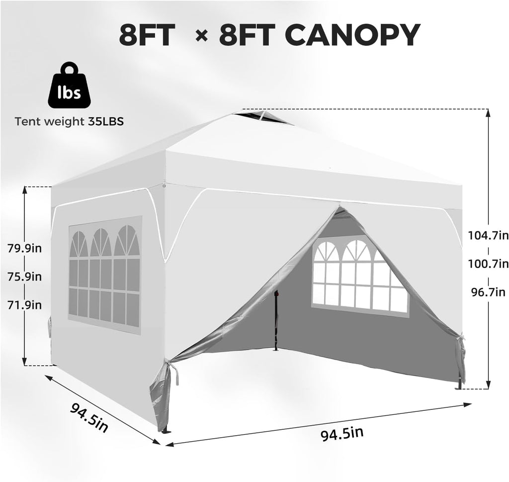 8x8 FT Pop Up Canopy with 1-Button Push, 4 Removable Sidewalls, Sandbags, Instant Canopy Tent for Outdoor Events