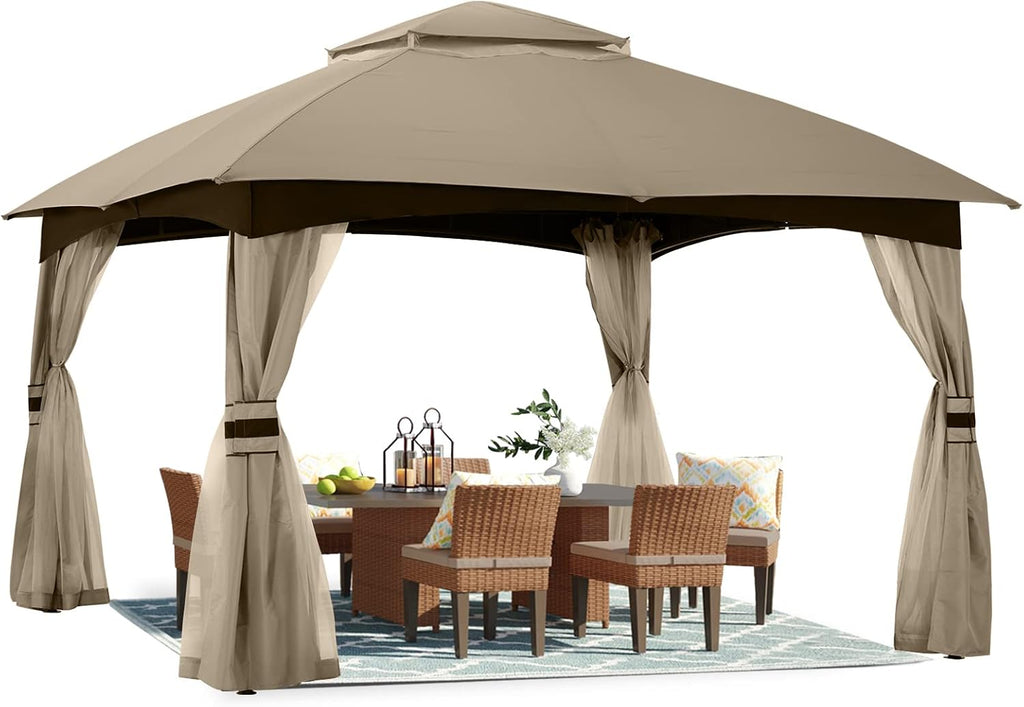 ABCCANOPY 8x8 Outdoor Gazebo - Patio Gazebo with Mosquito Netting, Outdoor Canopies for Shade and Rain for Lawn, Garden, Backyard & Deck (Khaki)