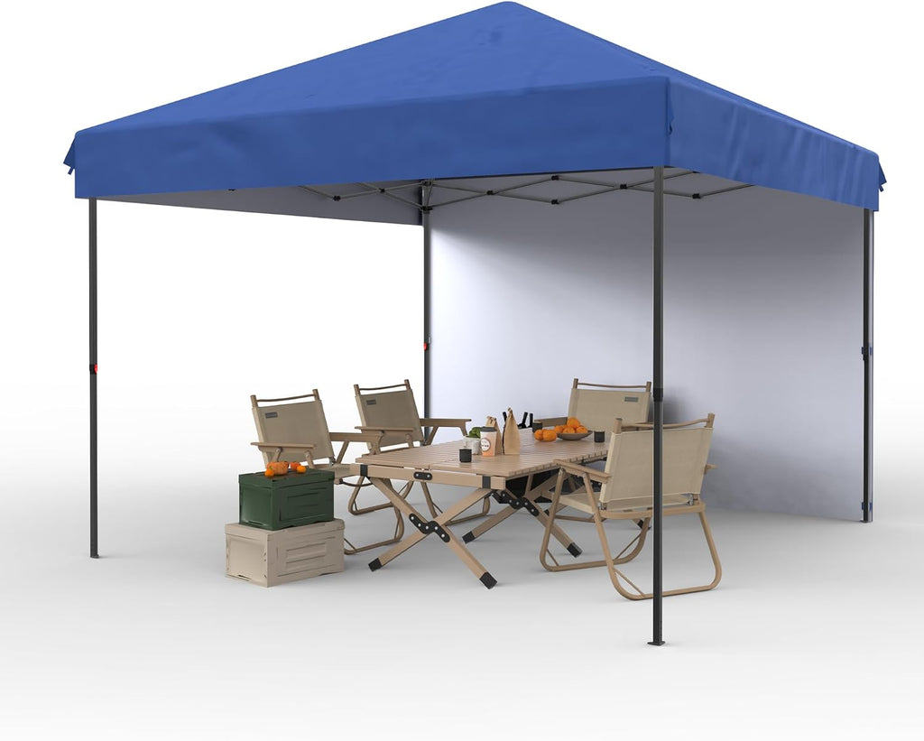 GarveeLife 10 ft x10 ft Pop Up Canopy Tent, Instant Canopies Portable Gazebo with 1 Removable Sidewall, 4 Stakes, 4 Ropes for Outdoor Events, Patio, Party, Camping, Blue