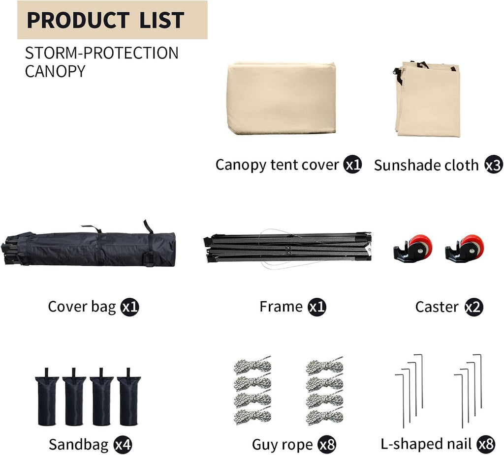 10x10 Pop up Canopy Tent with Sidewalls,Heavy Duty Waterproof Sun Shade Canopy Easy up Canopy with Wheel Bag Commercial Gazebo Tent for Outdoors Parties Vendors Camping Beach (Khaki)