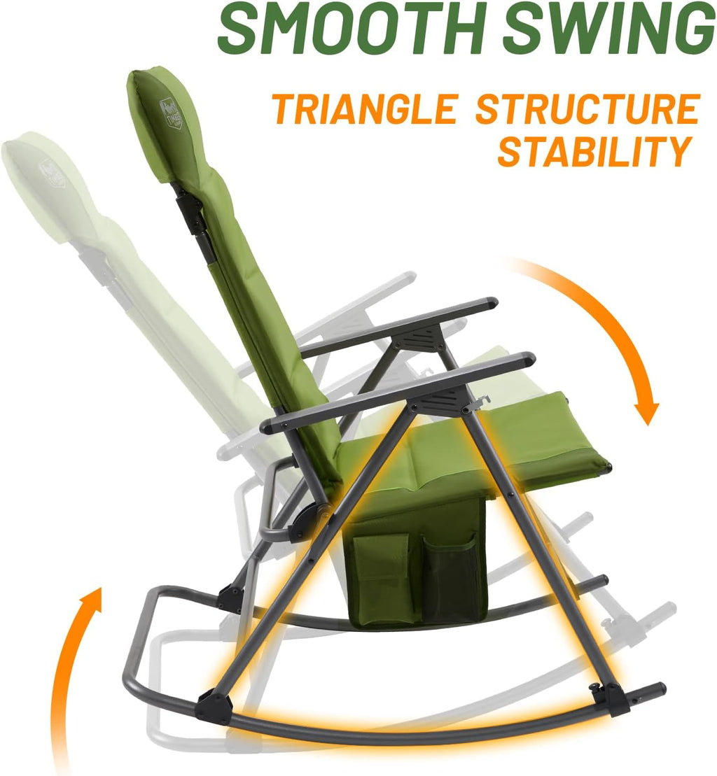 Timber Ridge Oversized Folding Rocking Camping Chair, Padded Outdoor Rocker with High Back, Portable Outdoor Chair for Patio, Garden, Lawn, Supports up to 400 lbs, Green