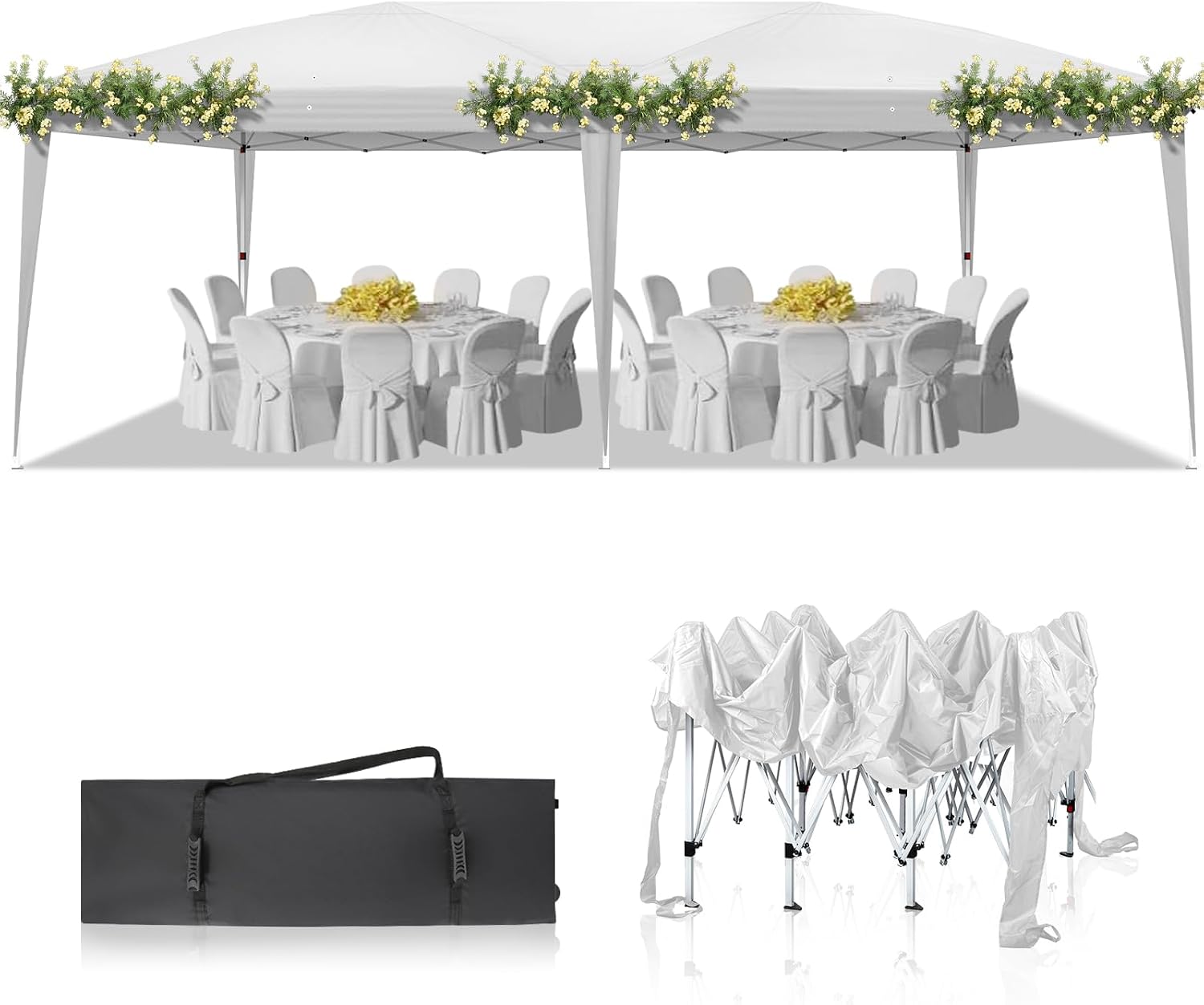 Outvita 10x20ft Pop Up Canopy Tent, Outdoor Instant Shelter Folding Canopy with Carry Bag for Commercial Events, Party, Backyard BBQ, Camping White