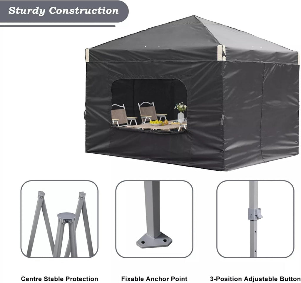 Aoodor 10x10 FT Pop-Up Canopy Tent with Roller Bag and Curtain - Portable Instant Shade, Sturdy Iron Frame, Water-Resistant 210D Oxford Fabric, UV Protection, Ideal for Camping and Outdoor Events