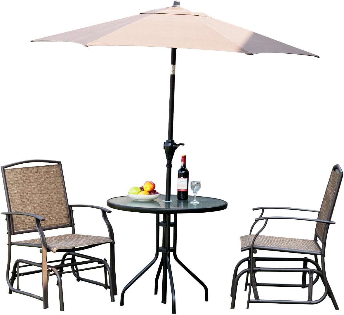 Giantex Outdoor Glider Chair W/Sturdy Metal Frame & Breathable Mesh Fabric, Porch Lounge Swing Rocking Chairs Set of 2 for Lawn, Garden, Porch, Backyard, Poolside, Patio Gliders for Outside