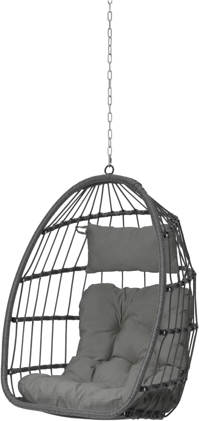 Egg Swing Chair with UV Resistant & Strong Frame, Wicker Rattan Egg Chair with Stand, 360 lbs Capacity Hanging Chair for Indoor & Outdoor Use, Patio Balcony Garden Bedroom, Dark Gray