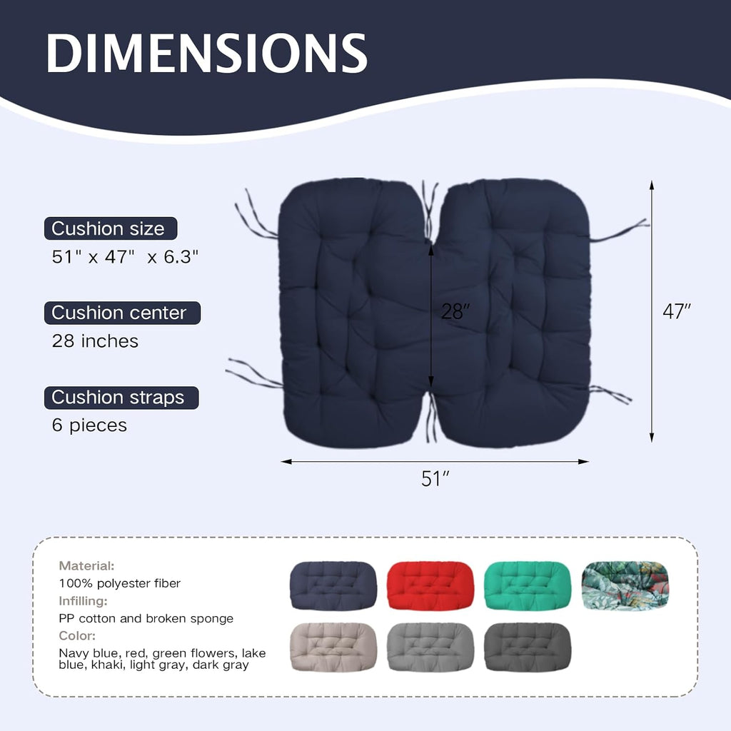 Thickened Waterproof Papasan Rocking Chair Cushion – 6.3'' Patio Egg Chair Pad with Ties, Outdoor/Indoor Rattan Hammock Chair Cushion for Porch, Garden, Balcony (Only Cushion) (Navy Blue)