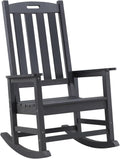 Psilvam Oversized Outdoor Rocking Chair, HDPE Porch Rocker Chairs for Adults, All Weather Resistant Rocking Chairs for Patio Lawn Garden, 350lbs Weight Capacity (Black)
