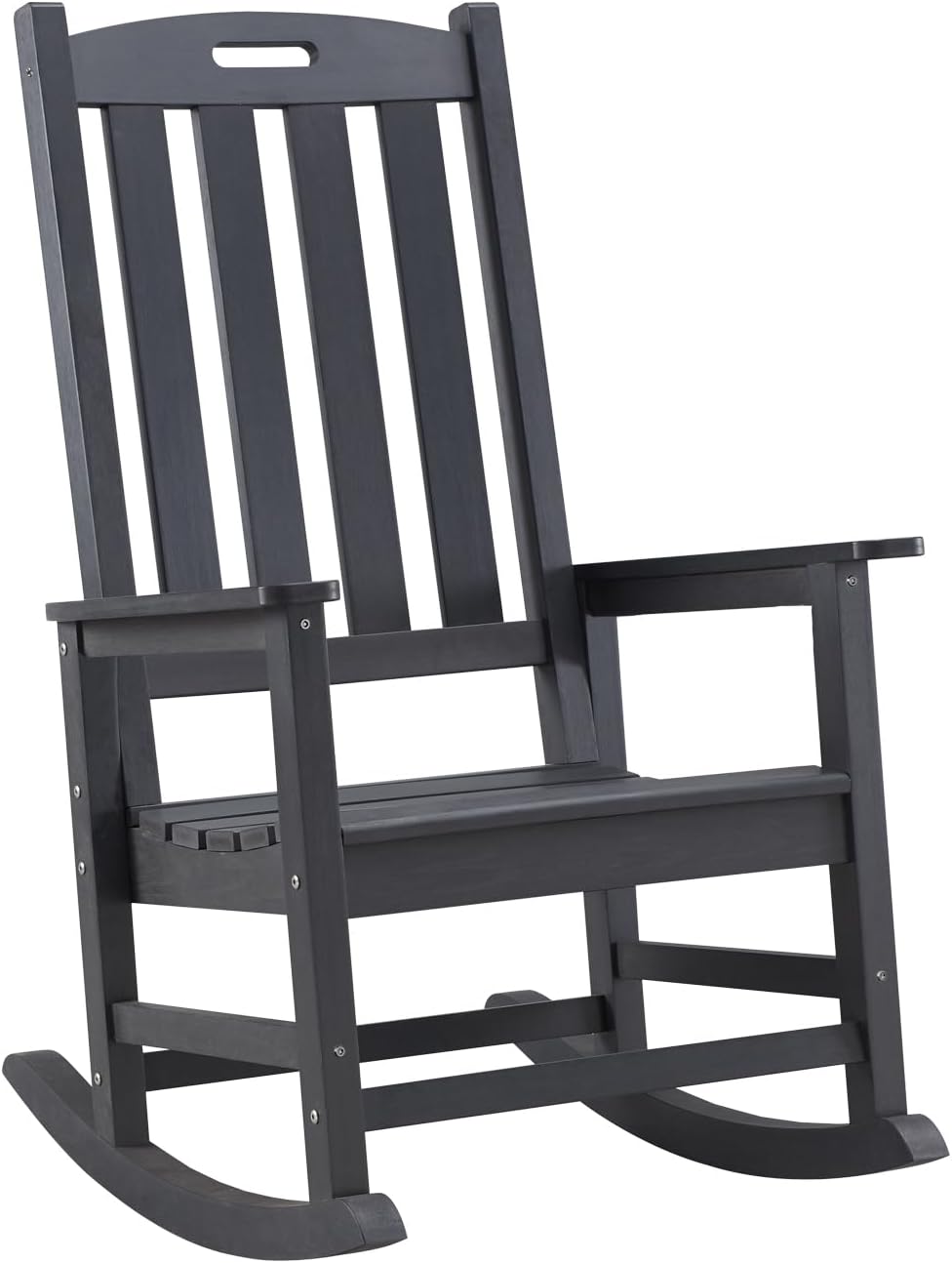 Psilvam Oversized Outdoor Rocking Chair, HDPE Porch Rocker Chairs for Adults, All Weather Resistant Rocking Chairs for Patio Lawn Garden, 350lbs Weight Capacity (Black)