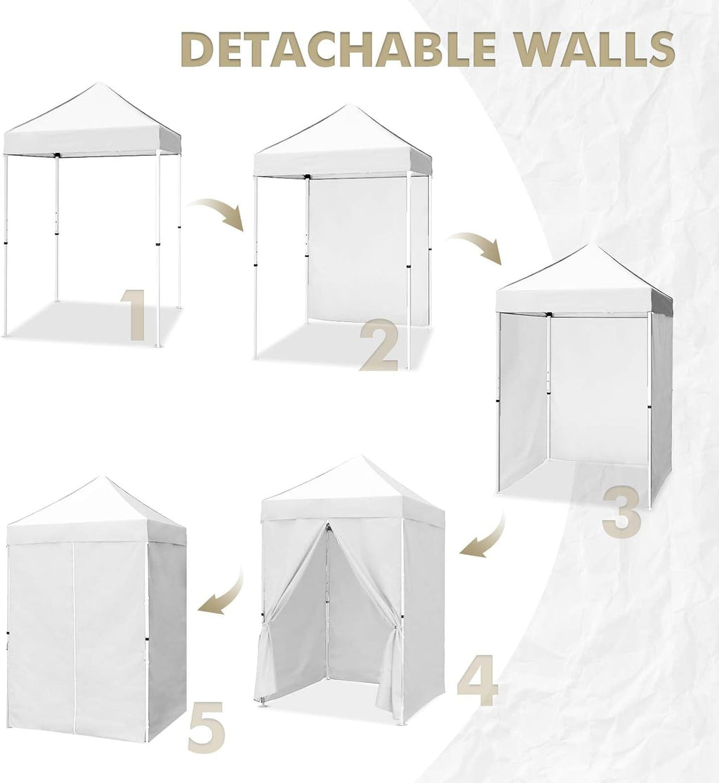 EAGLE PEAK 5x5 Instant Canopy with 4-Side Wall Panels, Small Pop up Portable Canopy Tent with Carry Bag, Light Weight Sun Shelter for Sports, Camping and Beach, White