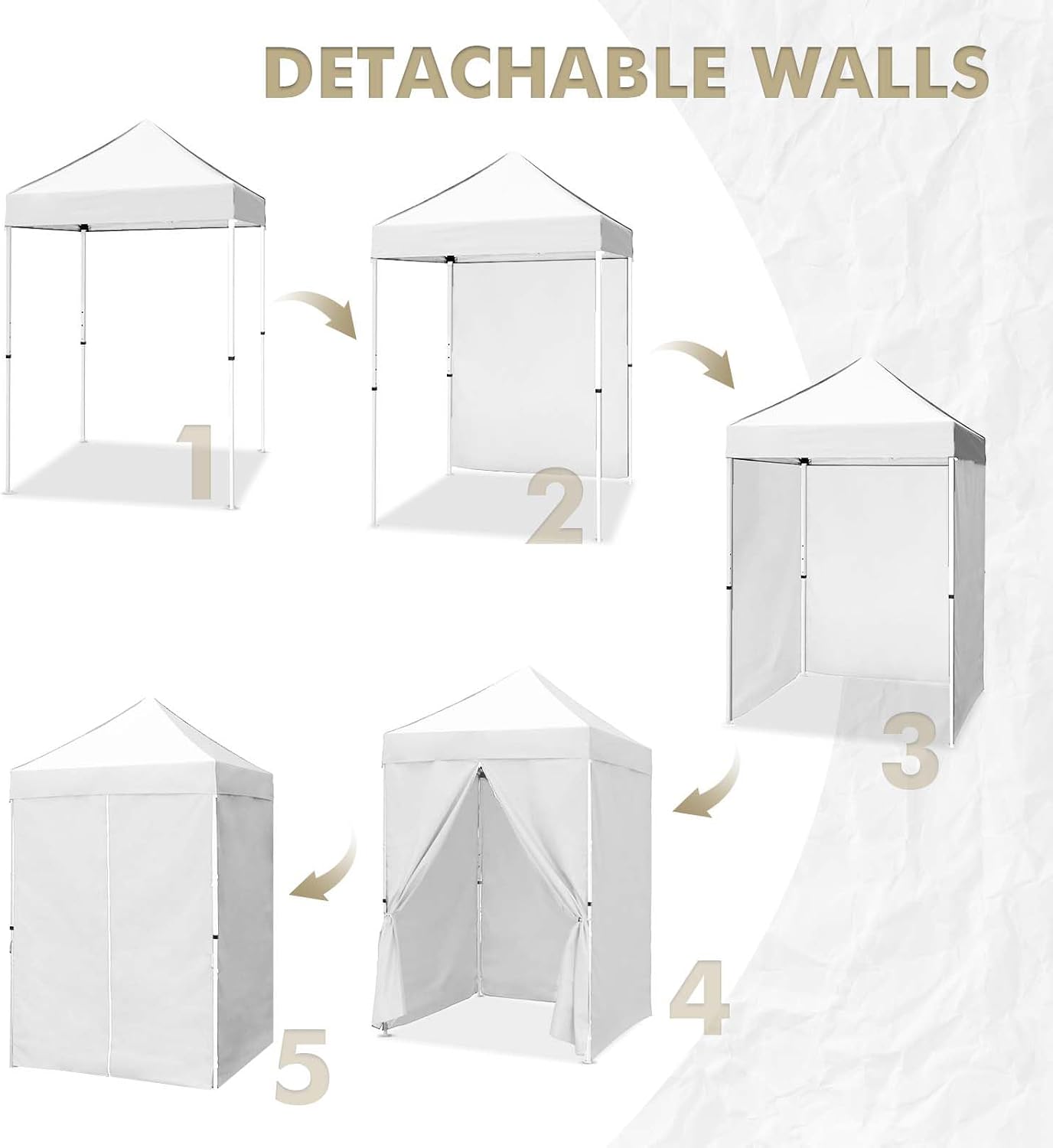 EAGLE PEAK 5x5 Instant Canopy with 4-Side Wall Panels, Small Pop up Portable Canopy Tent with Carry Bag, Light Weight Sun Shelter for Sports, Camping and Beach, White