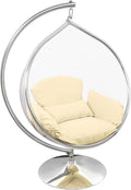 Hanging Chair - Transparent Acrylic Bubble, Waterdrop Shape, Indoor Swing Chair with Gold/Chrome Stand, Durable Fabric Cushion - Luxury Accent for Living Room, Bedroom (Chrome/Ivory)