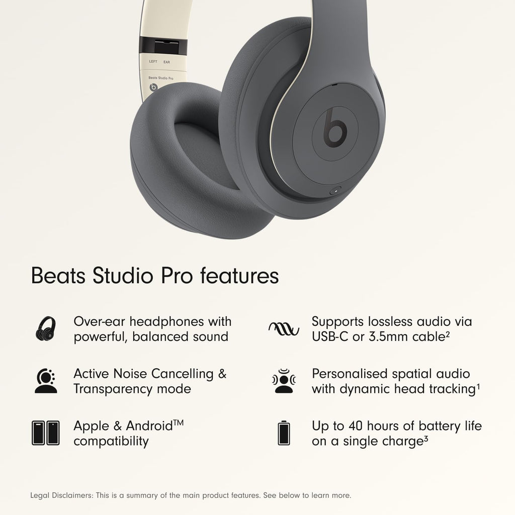 Beats Studio Pro Premium Wireless Over-Ear Headphones- Up to 40-Hour Battery Life, Active Noise Cancelling, Great for Travel & Commuting, Apple & Android Compatible - Exclusive Sand Gray