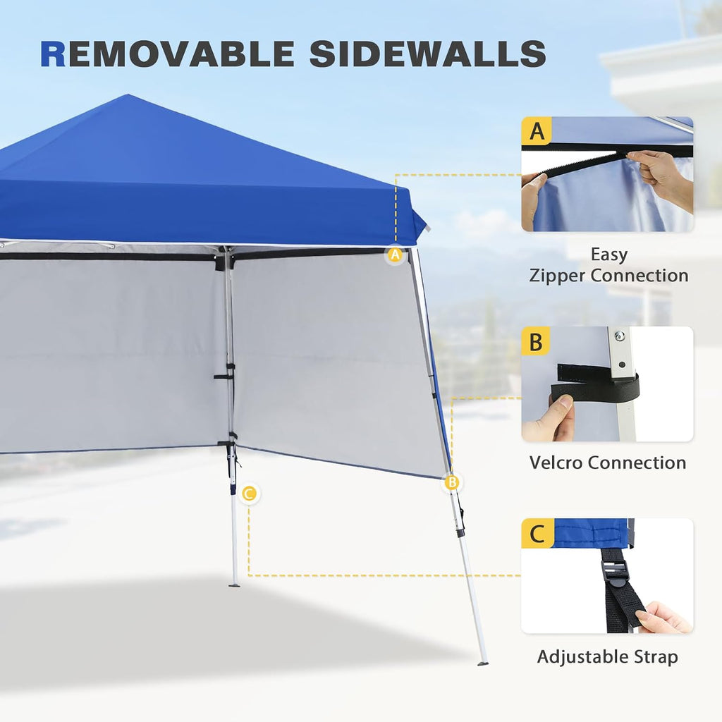 EAGLE PEAK Day Tripper 8x8 Aluminum Super-Lightweight Slant Leg Pop Up Canopy with 3 Removable Walls, Instant Outdoor Backpack Canopy Tent, Outside Beach Folding Sun Shelter, 8x8 Base 6x6 Top, Blue