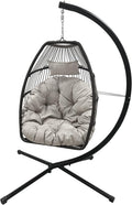 Egg Chair Hammock Chair Basket Chair Hanging Swing Chair UV Resistant Cushion with Stand for Indoor Bedroom Outdoor Garden Backyard