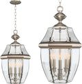 Large Outdoor Pendant Light Fixture 3-Light, 20in Modern Silver Outdoor Chandelier Hanging Porch Light, Metal Exterior Ceiling Mount Hanging Lantern with Clear Glass for Front Door, Entrance, Gazebo