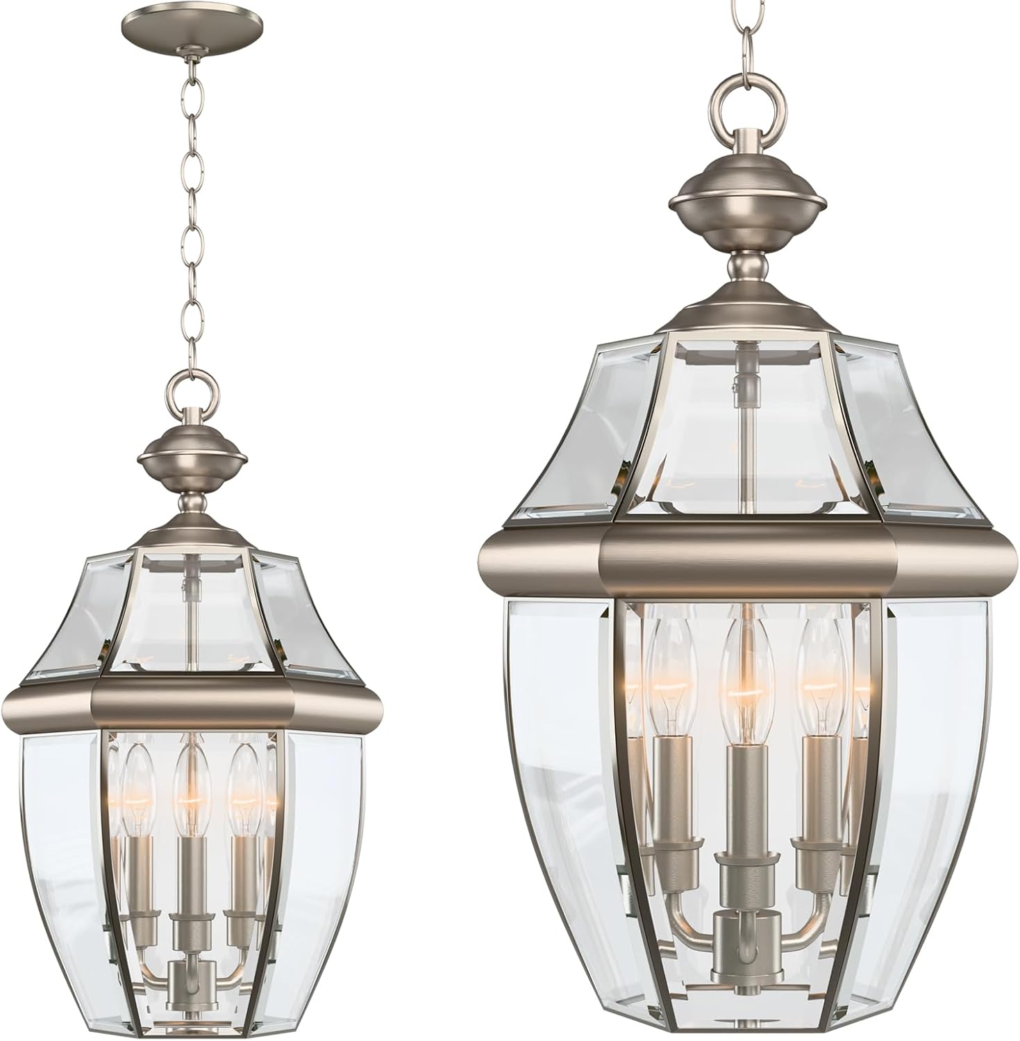 Large Outdoor Pendant Light Fixture 3-Light, 20in Modern Silver Outdoor Chandelier Hanging Porch Light, Metal Exterior Ceiling Mount Hanging Lantern with Clear Glass for Front Door, Entrance, Gazebo