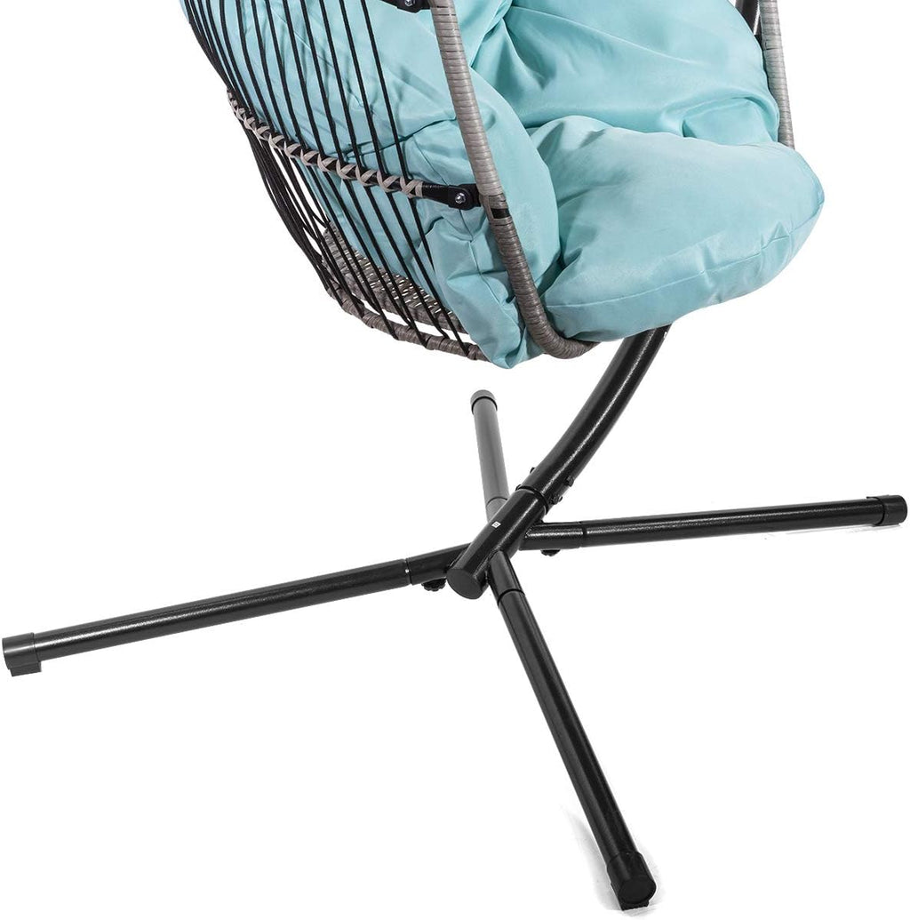 Barton Premium Egg Chair Egg Style Hanging Chair Blue w/Deep Cushion Soft Relaxing Luxury Outdoor Indoor Patio Bedroom Hanging Swinging