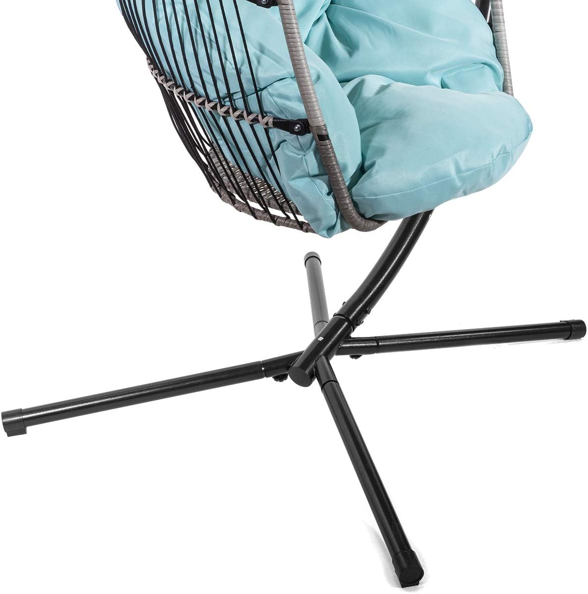 Barton Outdoor Wicker Hanging Chair Swing Chair Patio Egg Chair UV Resistant Soft Deep Fluffy Cushion Relax Basket Porch Lounge (Aqua)