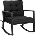 Tangkula Wicker Rocking Chair, Outdoor Glider Rattan Rocker Chair with Heavy-Duty Steel Frame, Patio Wicker Furniture Seat with 5' Thick Cushion for Garden, Porch, Backyard, Poolside (1, Black)