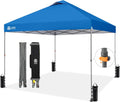 CROWN SHADES Adjustable Height on The Fly, 10x10 Pop Up Canopy - Beach Tent with One Push Setup - Easy Outdoor Sun Shade for Events, Parties, Camping - Outside Shade with STO-N-Go Bag, Blue