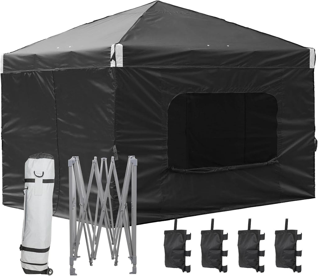 Aoodor 10x10 FT Pop-Up Canopy Tent with Roller Bag and Curtain - Portable Instant Shade, Sturdy Iron Frame, Water-Resistant 210D Oxford Fabric, UV Protection, Ideal for Camping and Outdoor Events