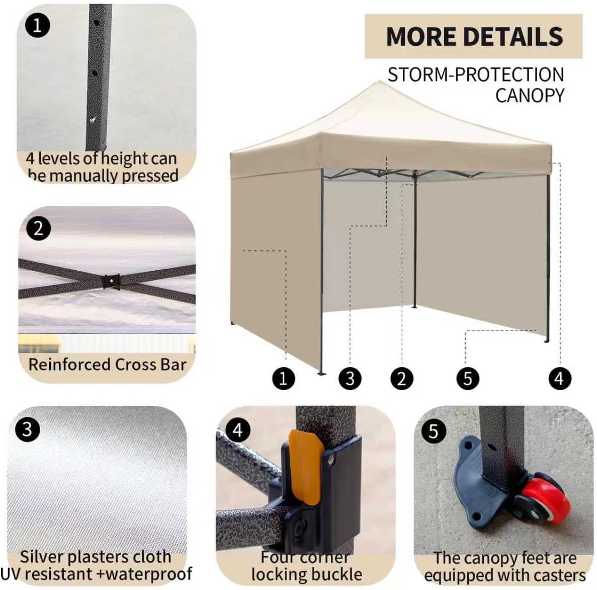 10x10 Pop up Canopy Tent with Sidewalls,Heavy Duty Waterproof Sun Shade Canopy Easy up Canopy with Wheel Bag Commercial Gazebo Tent for Outdoors Parties Vendors Camping Beach (Khaki)