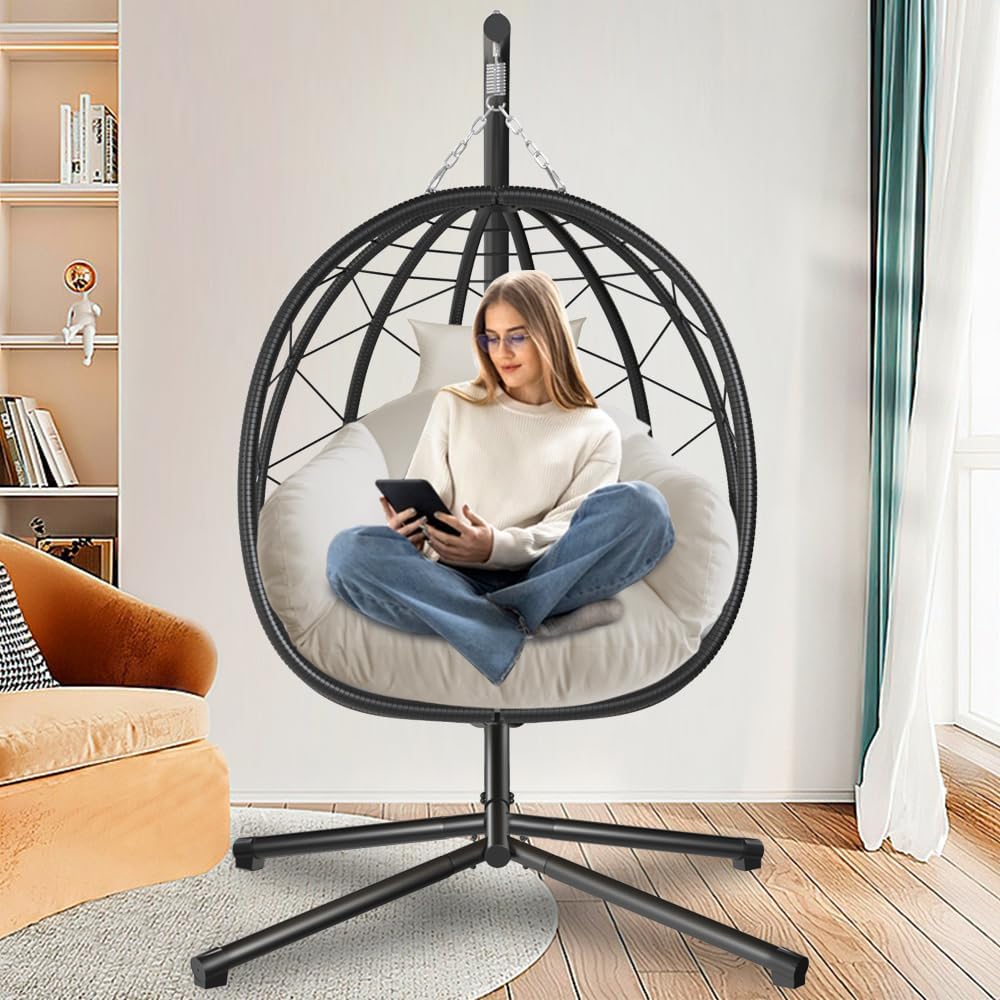 Egg Chair with Stand Hanging Swing Outdoor Indoor Rattan Wicker with UV Resistant Cushions and Pillow Gift for Kid Mom for Bedroom Patio Balcony Nest Chair