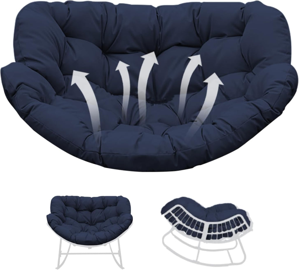 Thickened Waterproof Papasan Rocking Chair Cushion – 6.3'' Patio Egg Chair Pad with Ties, Outdoor/Indoor Rattan Hammock Chair Cushion for Porch, Garden, Balcony (Only Cushion) (Navy Blue)