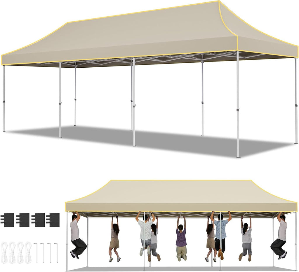 Hoteel 10x30 Pop Up Canopy Heavy Duty Without Sidewall, Waterproof Outdoor Event Tents, Easy Set-up Instant Tent with Hand Bag, Rope & Nail, Hexagonal Leg (1-Year Warranty,Upgrade)
