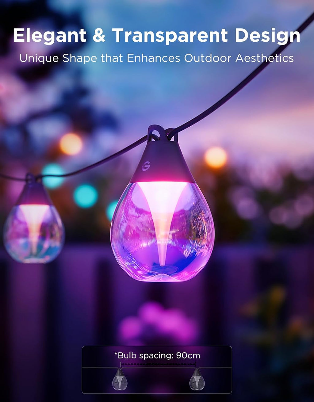 Govee Clear Bulb Outdoor String Lights 144ft, RGBWIC Smart Outdoor Lights with 45 Dimmable LED Bulbs, 111 Scene Modes, IP67 Waterproof & Shatterproof, Works with Alexa, Google & Matter for Patio