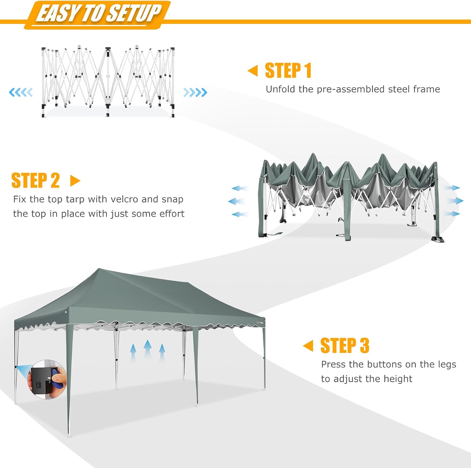 HOTEEL 10x20 Pop Up Canopy, Outdoor Easy Setup Party Tent, Waterproof Portable Enclosed Event Shelter with Wheeled Bag, Weight Bag for Backyard, Vendor, Grey Green