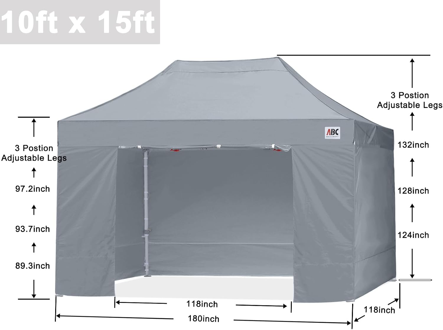 ABCCANOPY Easy Pop Up Canopy Tent with Sidewalls 10x15 Commercial -Series, Gray