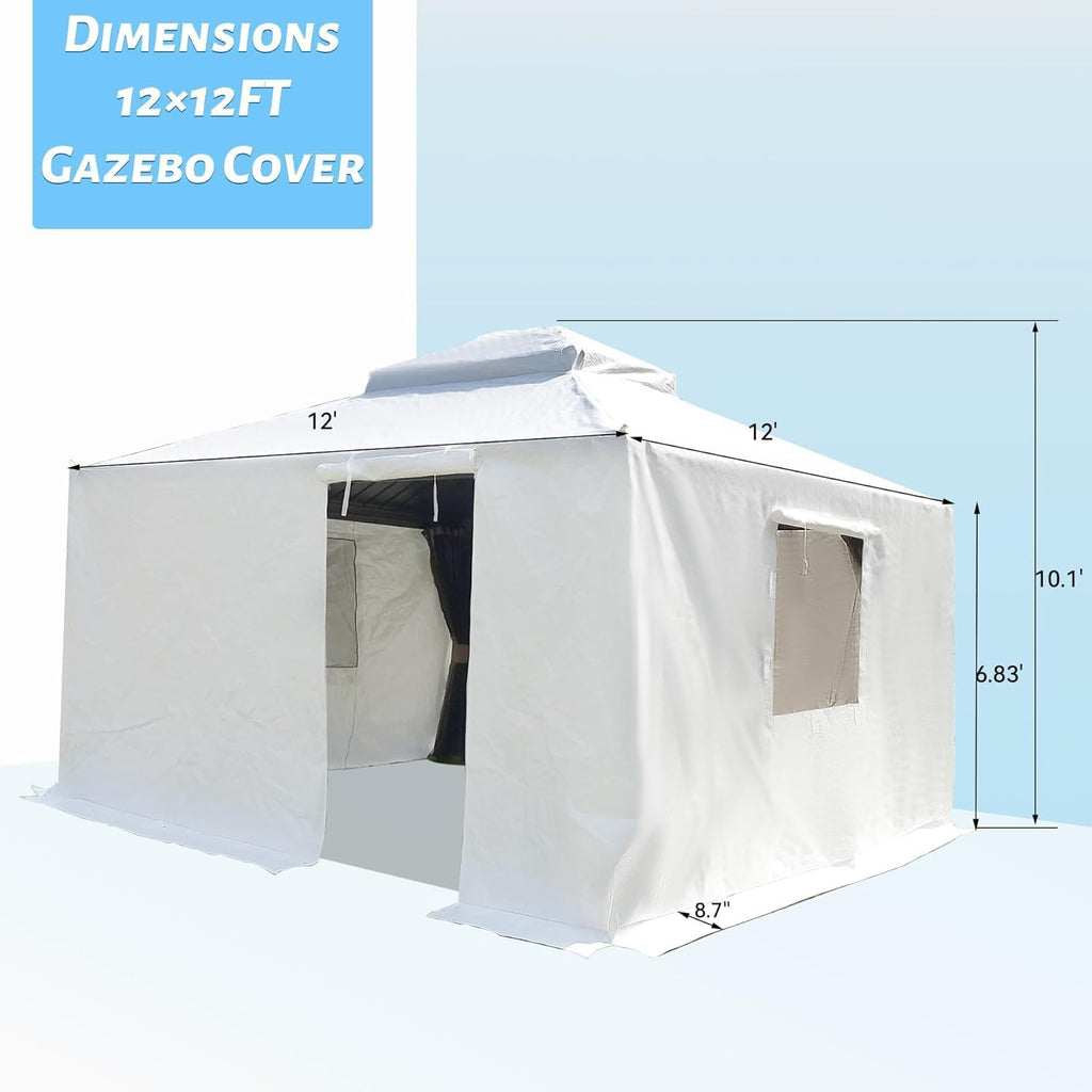 Gazebo Cover,Outdoor Patio Gazebo,converts Pavilion Into Storage Space,Outdoor Universal Winter Pavilion Cover with Side Walls and Mesh Windows (12x12 FT)