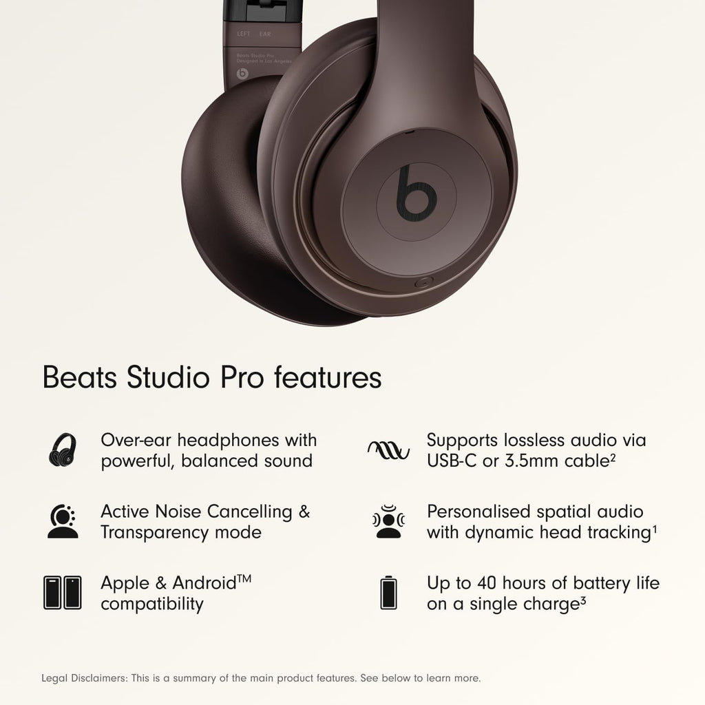 Beats Studio Pro Premium Wireless Over-Ear Headphones- Up to 40-Hour Battery Life, Active Noise Cancelling, Great for Travel & Commuting, USB-C Lossless Audio, Apple & Android Compatible - Deep Brown
