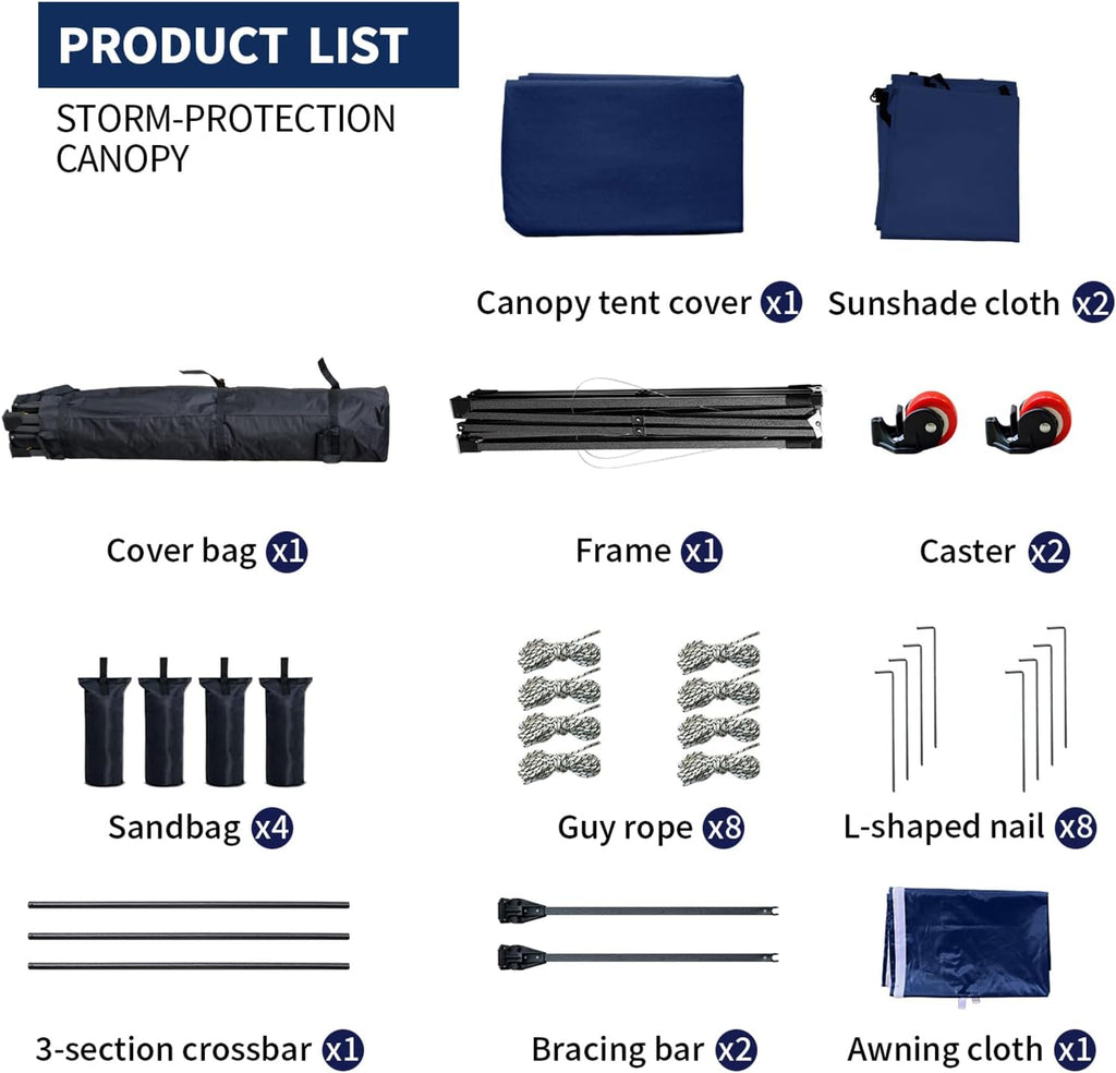 10x10 Pop up Canopy Tent with Awning Easy up Canopy with Wheel Bag Heavy Duty Waterproof Canopy Commercial Gazebo Tent for Outdoors Parties Vendors(Navy Blue)