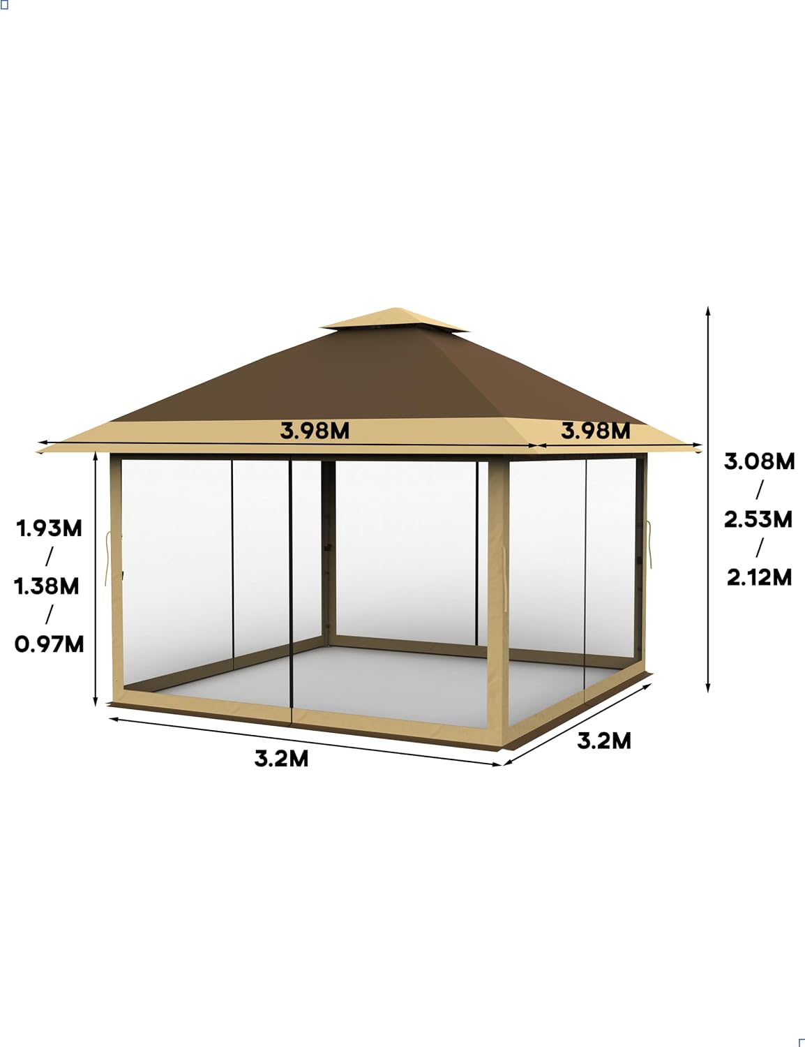 KYBOLT 13x13 Pop Up Gazebo Outdoor Canopy Shelter with Mosquito Netting 4 Stanbags Instant Gazebo Tent for Lawn, Garden, Backyard Deck (Khaki + Dark Khaki)