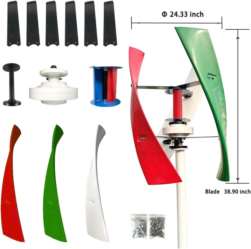 Wind Turbine 25KW 20KW Vertical Generator 12V 24V 48V with MPPT Charge Controller for Home Use Hybrid Charge for Home, Farm, RVs, Boats(Wind Turbine only,12V_25KW)