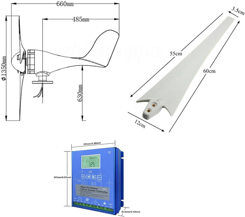 3000W Wind Turbine Generator 12V 24V 48V Windmill With MPPT Controller Power Supply Kit Solar Complementary Permanent Magnet Wind Turbine Generator Home Project Use Street Lighting ( Color : 24V )