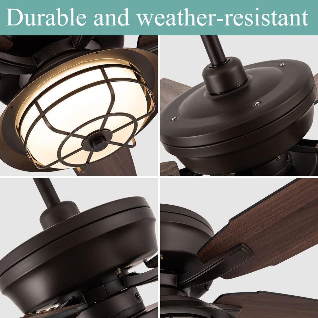 NORFOLK Outdoor Ceiling Fans with Lights and Remote, Waterproof 52 Inch Ceiling Fan with 3 Color LED Light for Patios, Gazebos, and Indoor, Wet Rated Farmhouse Modern Style