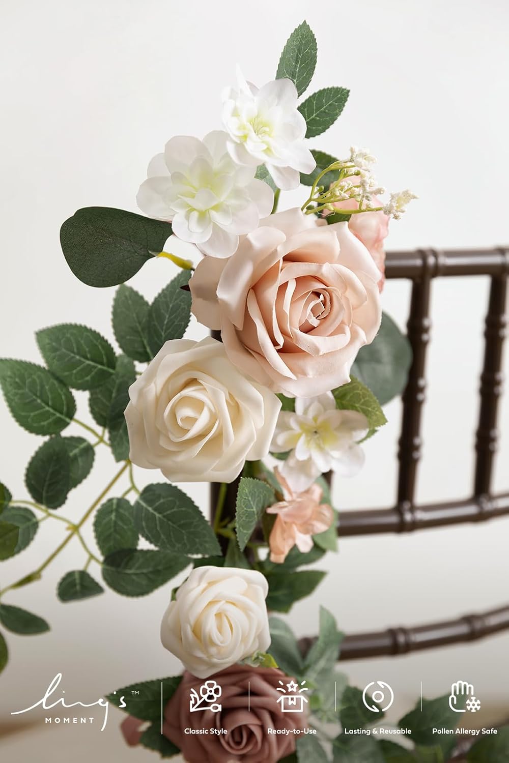 Ling's Moment 10pcs Wedding Chair Decorations Aisle Floral Swag Artificial Pew Flowers Hanging Garland Pink Blush & Cream For Ceremony Reception Church Rose Floral Faux Arrangement Party Outdoor Decor