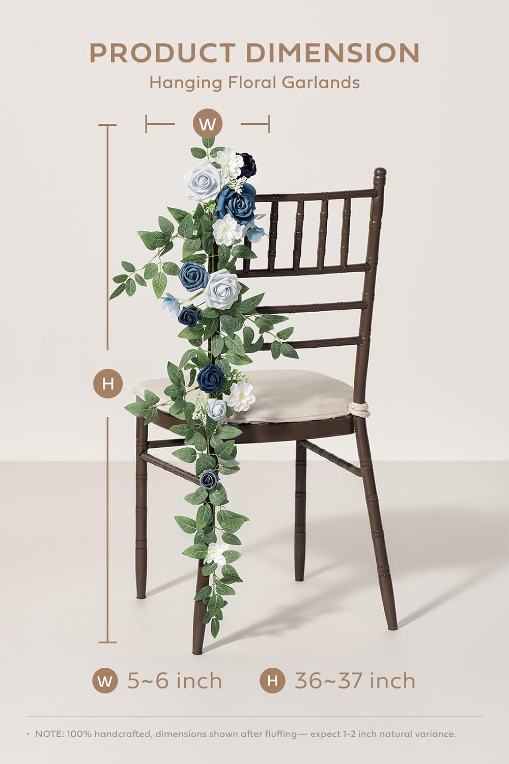 Ling's moment 10pcs Wedding Chair Decorations Aisle Floral Swag Artificial Pew Flowers Hanging Garland Dusty Blue & Navy for Ceremony Reception Church Rose Floral Faux Arrangement Party Outdoor Decor