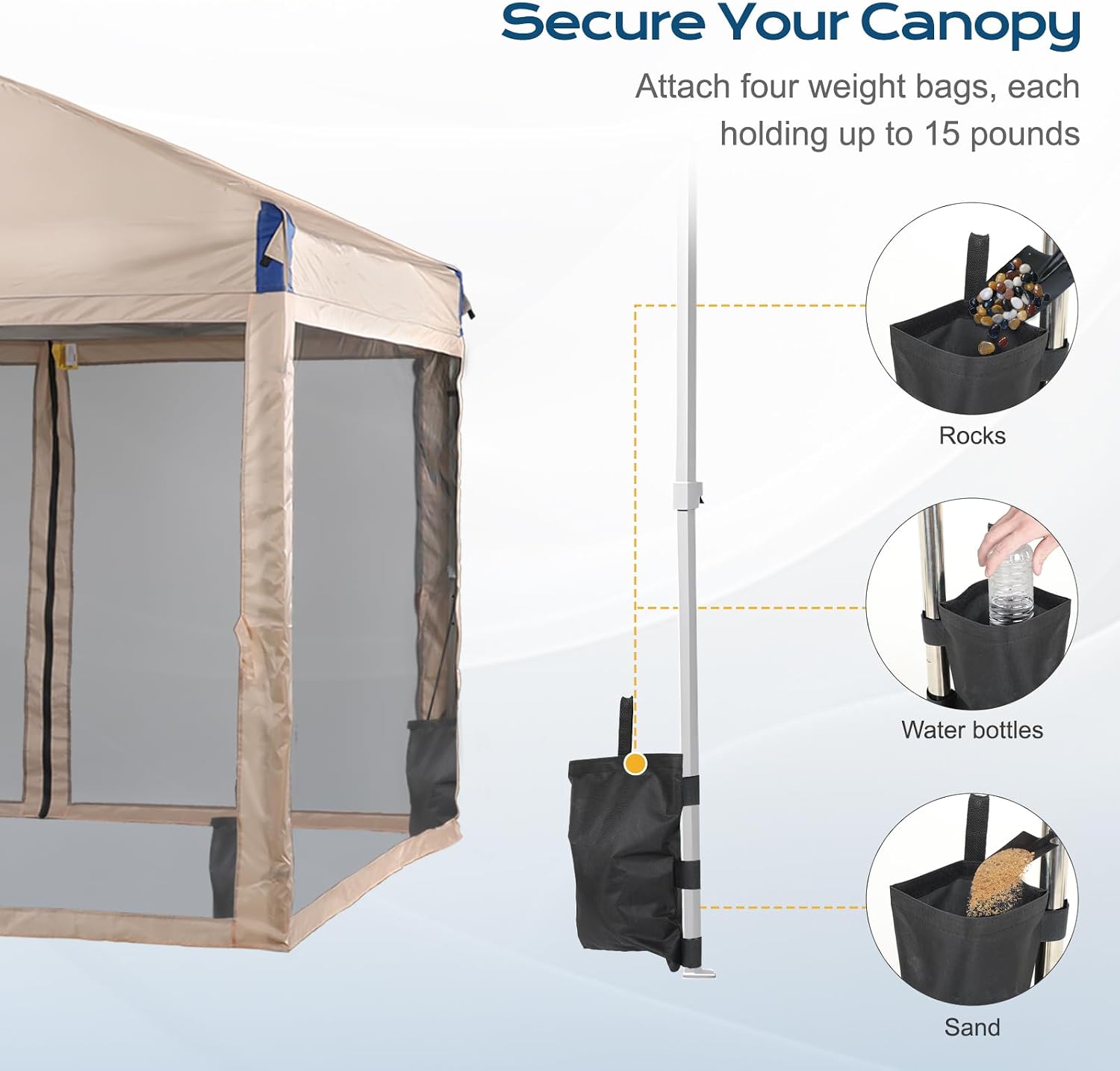 Aoodor 12x12 Ft Pop Up Canopy Tent with Netting, Water-Resistant 210D Oxford Fabric Shade, Easy Assembly Commercial Gazebo with Wheeled Carry Bag & 4 Sand Bags for Camping, Party, Khaki